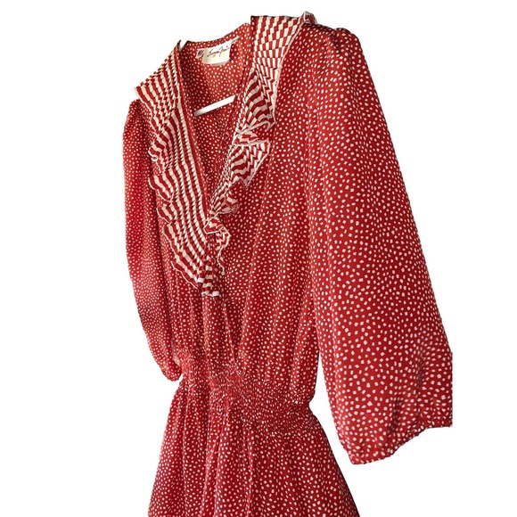 Vintage Assorti For Susan Freis Red/White Dress Pleated Flowy Ruffle 80s‎ S/M - Picture 3 of 16